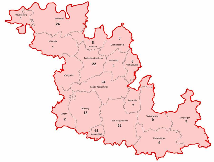 Karte mit aktiven Corona-Fällen im Main Tauber Kreis am 02.11.
