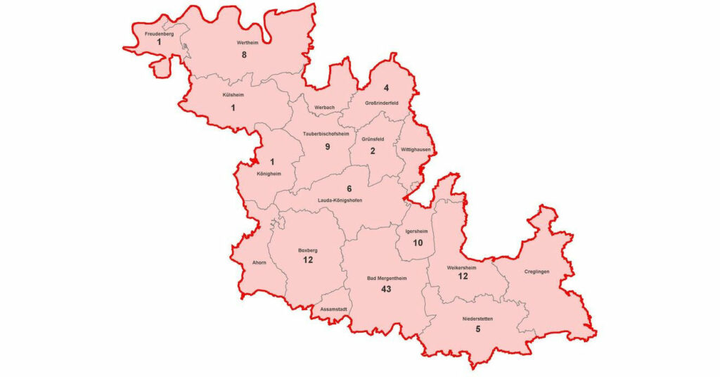 Karte mit aktiven Corona-Fällen im Main Tauber Kreis am 20.10.
