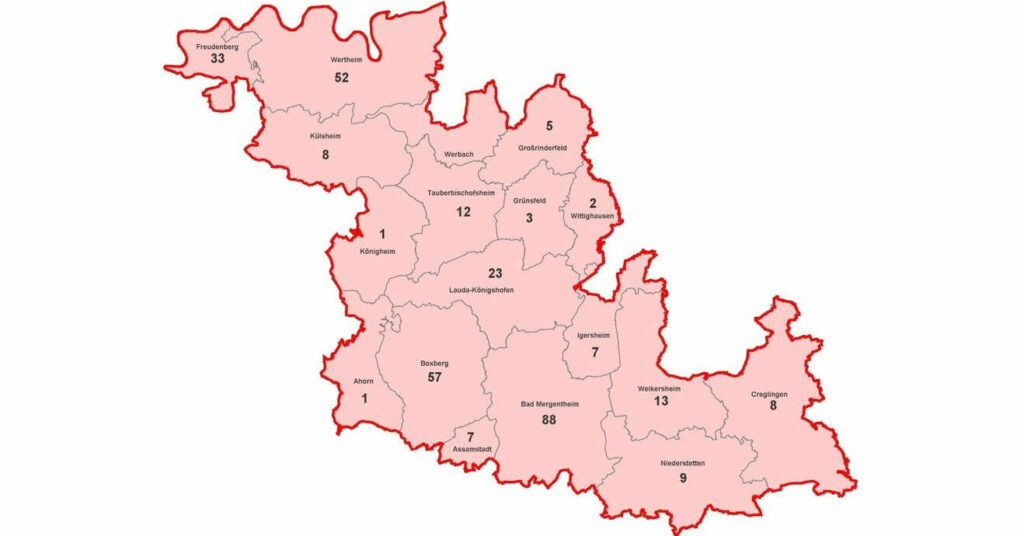 Karte mit aktiven Corona-Fällen im Main Tauber Kreis am 28.10.Karte mit aktiven Corona-Fällen im Main Tauber Kreis