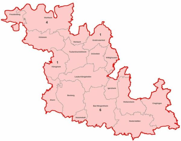 Karte mit aktiven Corona-Fällen im Main Tauber Kreis am 2021-07-02